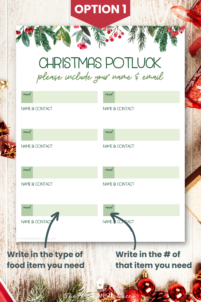 free printable christmas potluck sign up sheets - the american